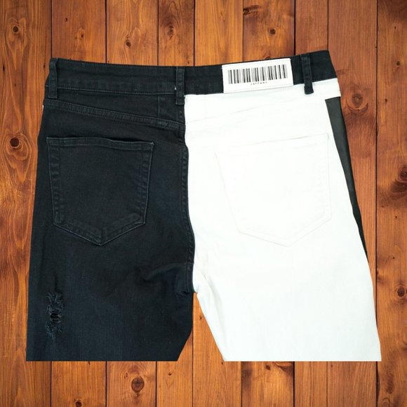 Jaffary Studio Saint Sinner Black/White Denim Jeans Sz 32 Colorblock Zip‎ Bottom - Picture 4 of 6